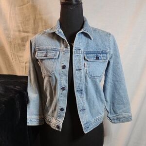 Polo Ralph Lauren Blue Cropped Jean Jacket w/ Three-Quarter Sleeves Size 6